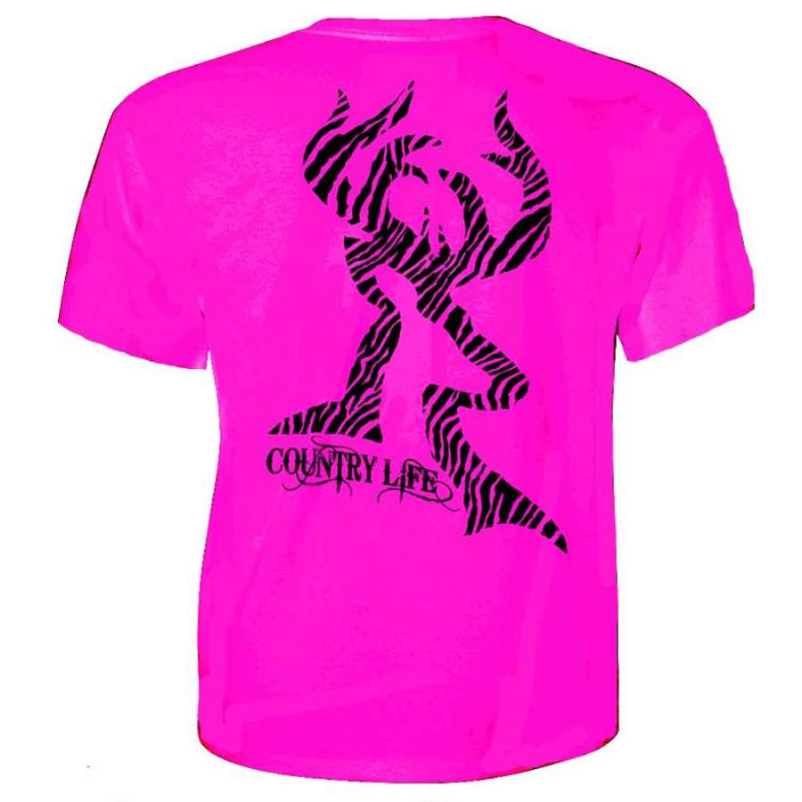 Country Life Outfitters Pink Zebra Deer Head Hunt Vintage Bright T Shirt