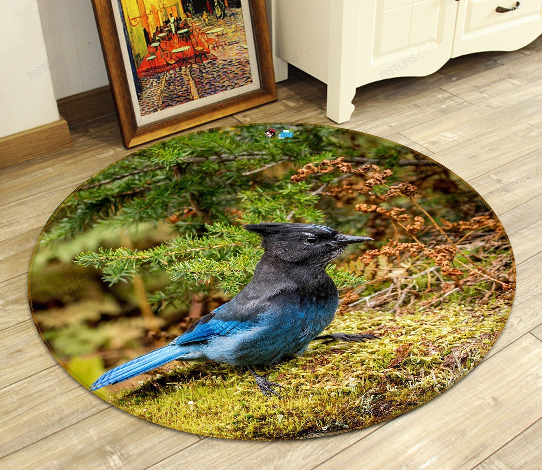 3D Blue Bird Round Rug Home Decor