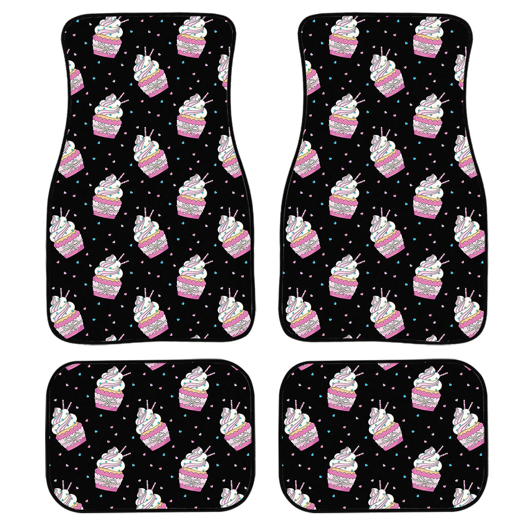 Pink Cupcake Pattern Print Front And Back Car Floor Mats, Front Car Mat