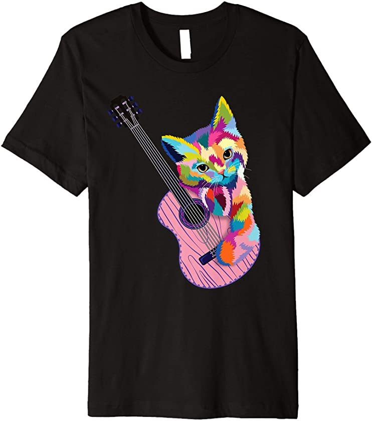 Cat and Guitar Kitty Kitten Gift Idea Musician Guitarist Premium T-Shirt