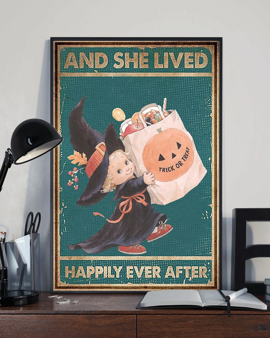 Halloween Witch Girl Poster Canvas – And She Lived Happily Ever After Vintage Home Decor Wall Art Evg81009