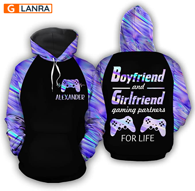 Personalized Boyfriend And Girlfriend Gaming Partners For Life Hoodie, Custom Game Couple Hoodie, Husband Wife Hoodie, Unisex Sweater, Sweatshirt