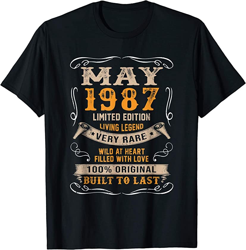 34th Birthday Gift 34 Years Old Retro Vintage May 1987 T-Shirt