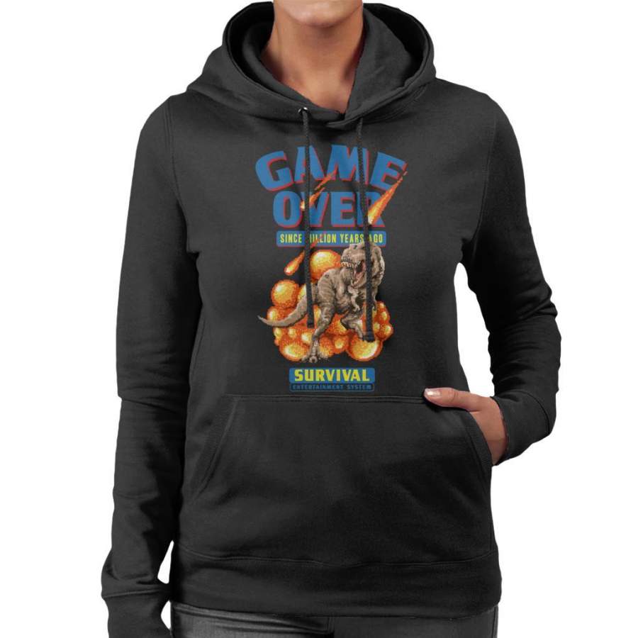 Retro Pixel Game Over Dinosaur Survival Women’s Hooded Sweatshirt