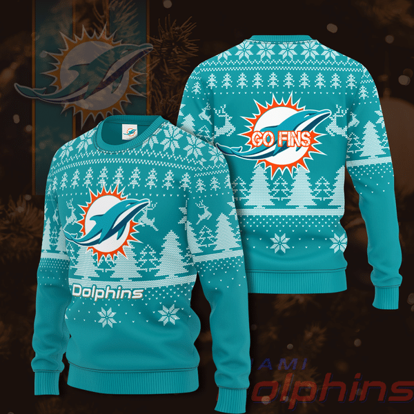 M. Dolphins Go Fins Christmas Sweater