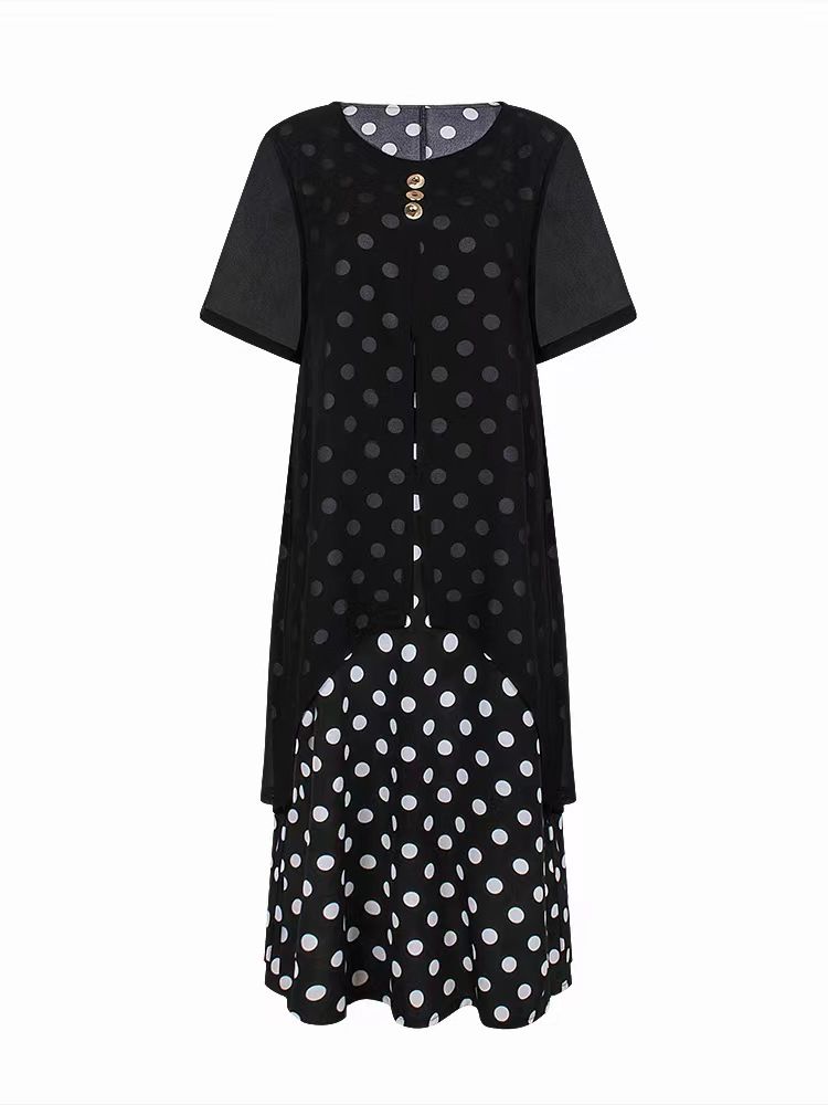 Yitonglian Women’s Summer Polka Dot Plus Size Dress Short Sleeve Tunic Shift Dresses alx