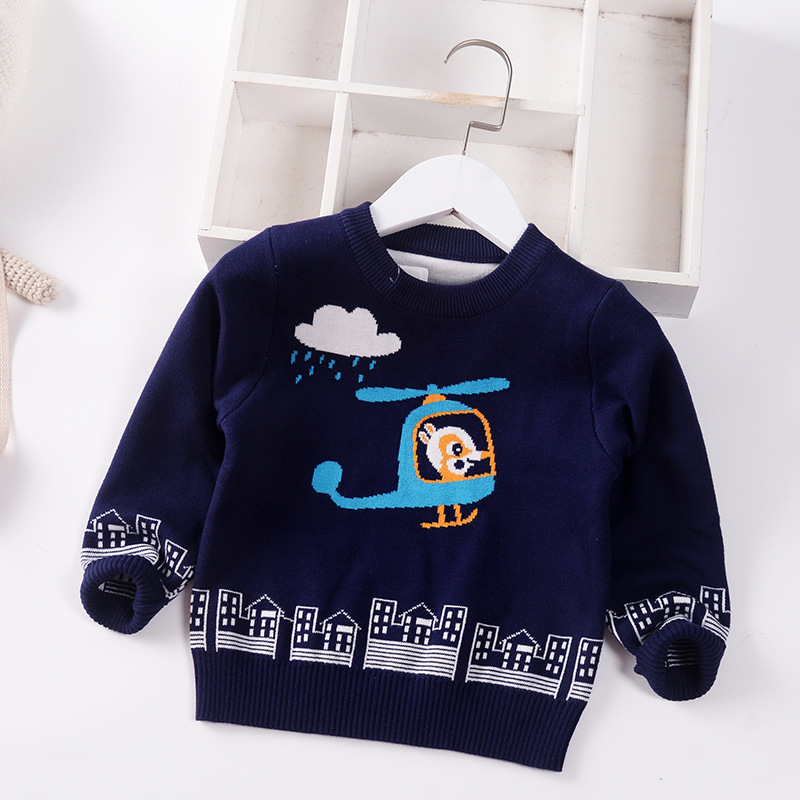 Boys Sweaters 2022 Autumn Winter Baby Knitted Sweater Jumper for Children Pullover Toddler Kids Clothes Cartoon Airplane 1-7y alx