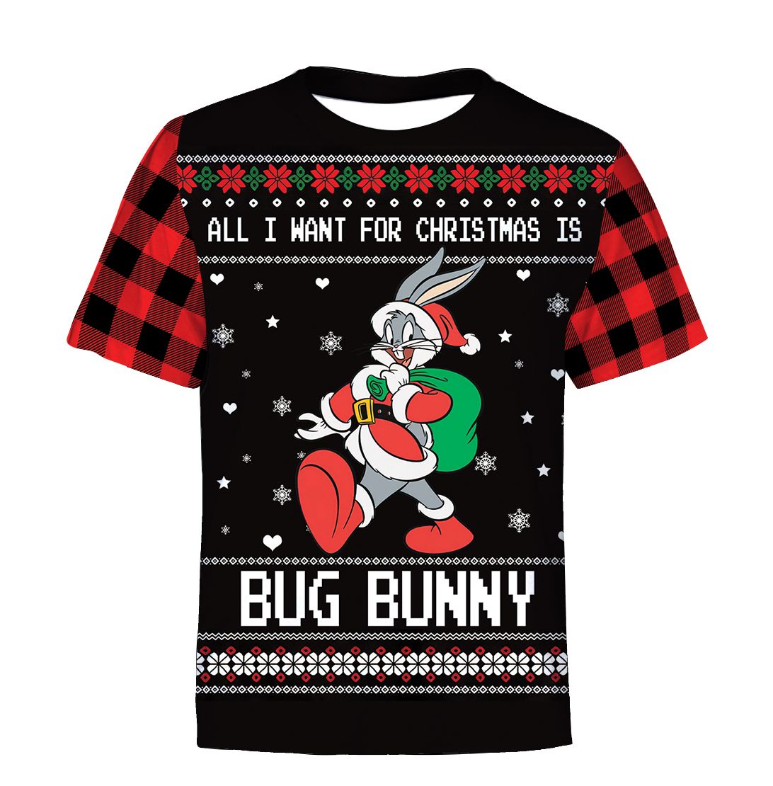 Cartoon Looney All I Want For Christmas Is Bug Bunny Personalized Custom Name Hoodie All Over Printed 3D Unisex Men Women