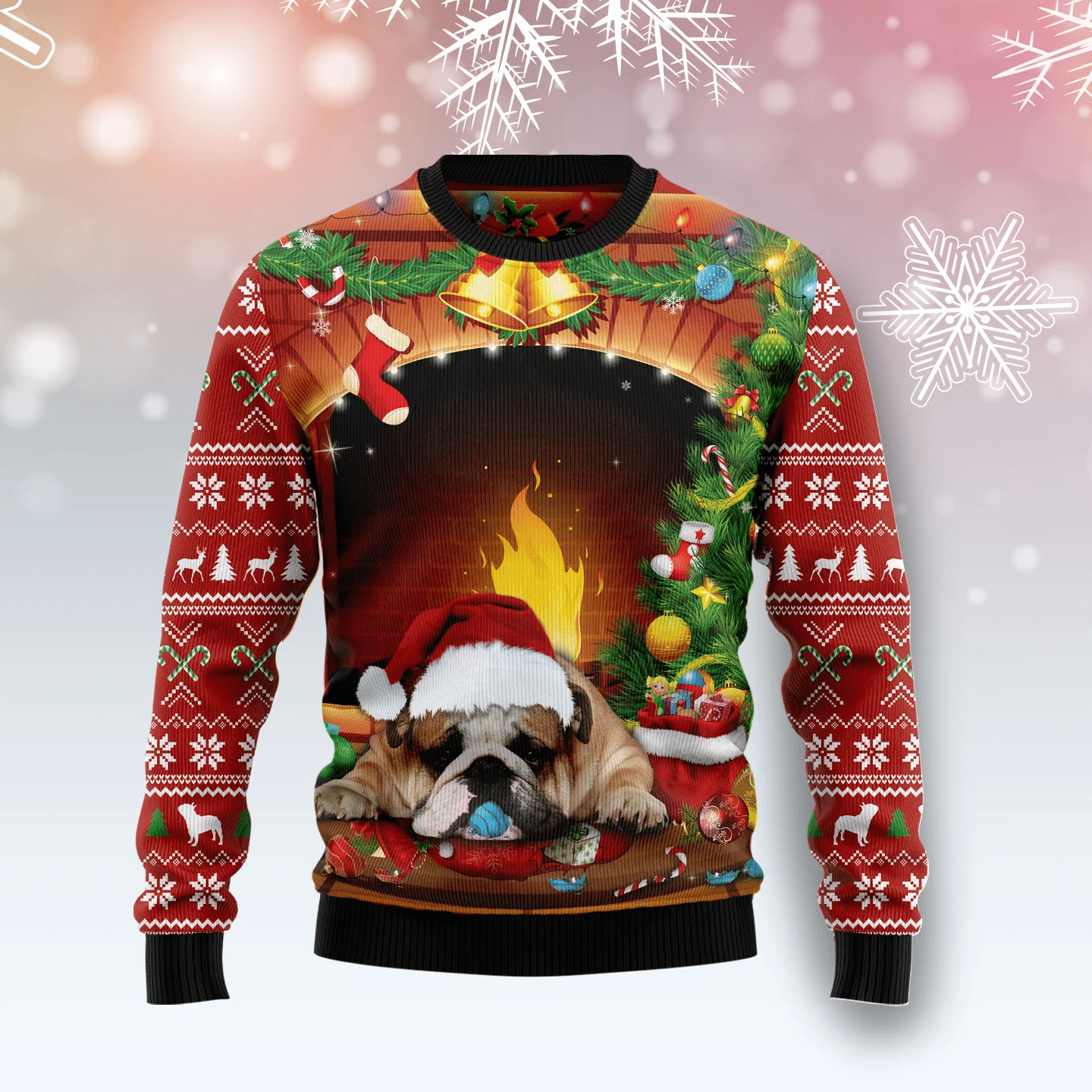 Sleeping Bulldog Christmas Ugly Sweater