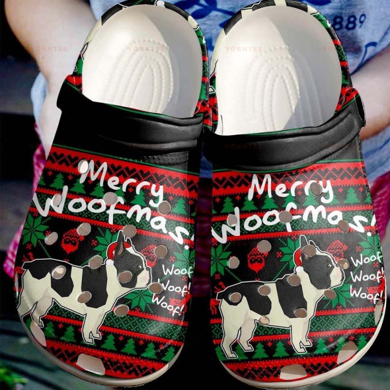 French Bull Dog Merry Woofmas Fashion Style 2 Gift For Lover Rubber clog Shoes Comfy Footwear 2