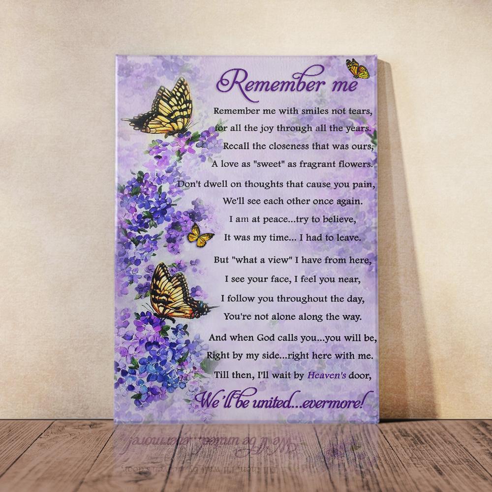 Remember Me With Smiles Not Tears, Butterfly Canvas And Poster | Wall Decor