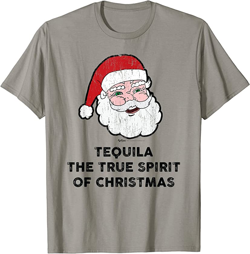 Vintage Tequila The True Spirit Of Christmas Santa Design T-Shirt