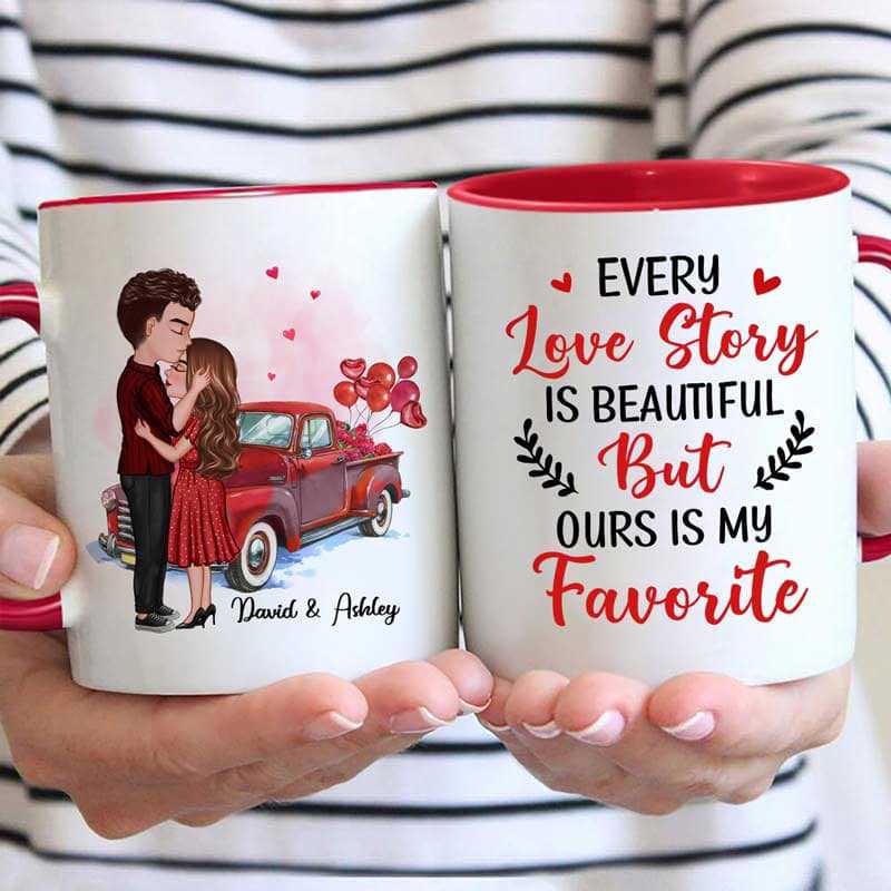 Doll Couple Kissing Red Truck Gift Personalized Mug