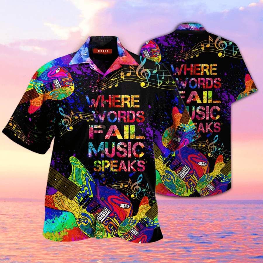 Guitar Where Music Speaks Hawaii Aloha Shirts Ha49490