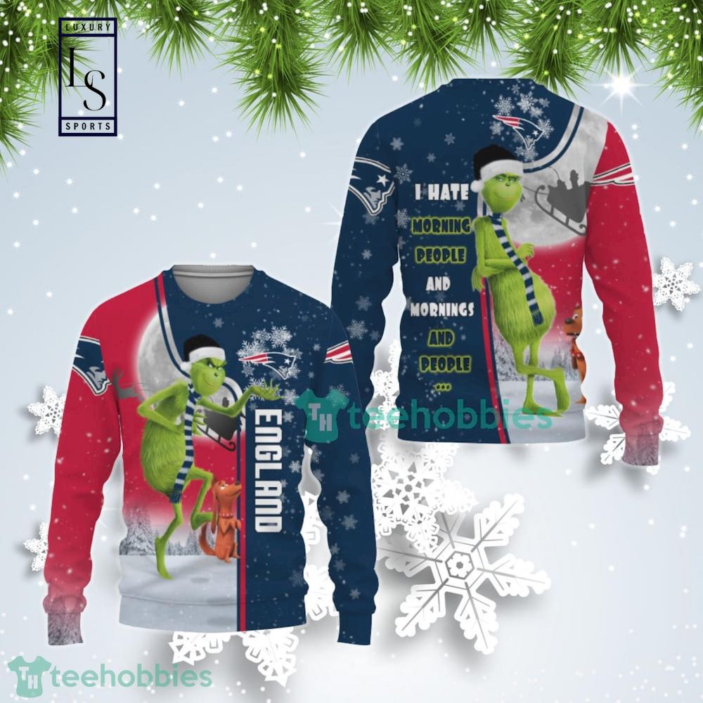 New England Patriots Funny Grinch I Hate Morning People Gift For Fan Ugly Wool Sweater Christmas