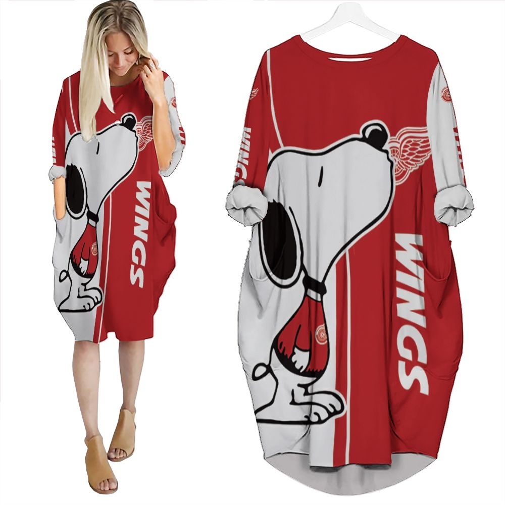 Detroit Red Wings Snoopy Lover 3D Printed Batwing Pocket Dress