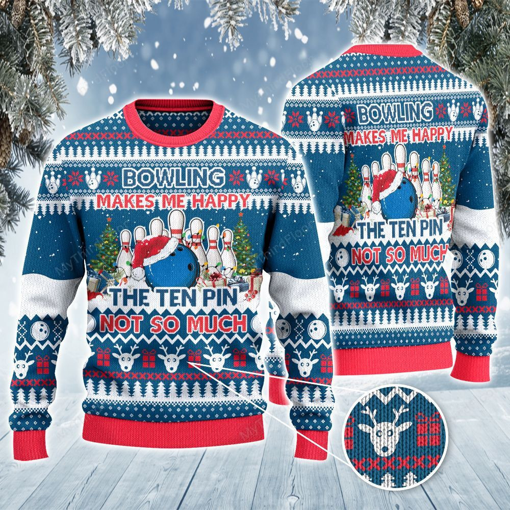 Christmas Gifts Bowling Makes Me Happy Unisex Ugly Sweater #Vi