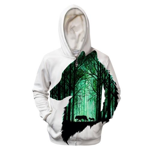 Wolf Green Forest Zip-up Hoodie