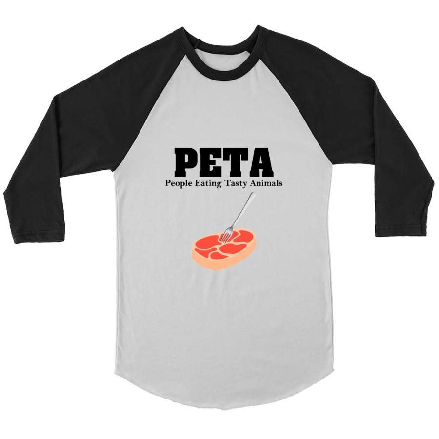 PETA People Eating Tasty Animals (w) – Canvas 3/4 Raglan Shirt