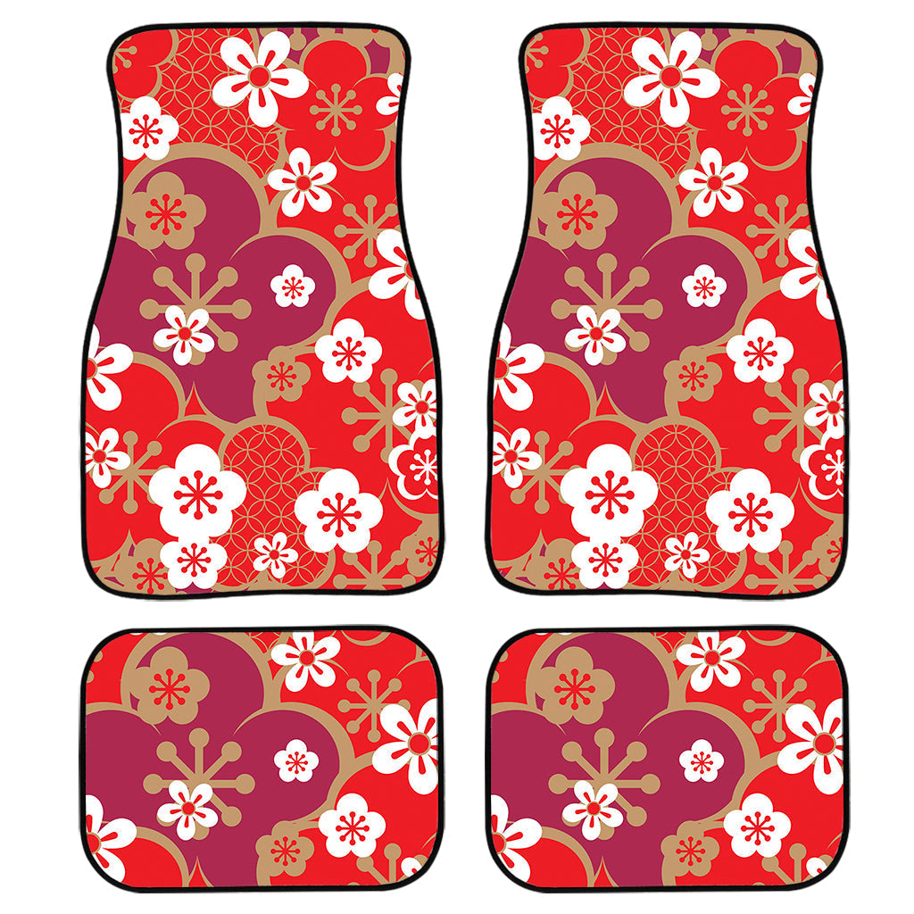 Flower Kimono Pattern Print Front And Back Car Floor Mats, Front Car Mat