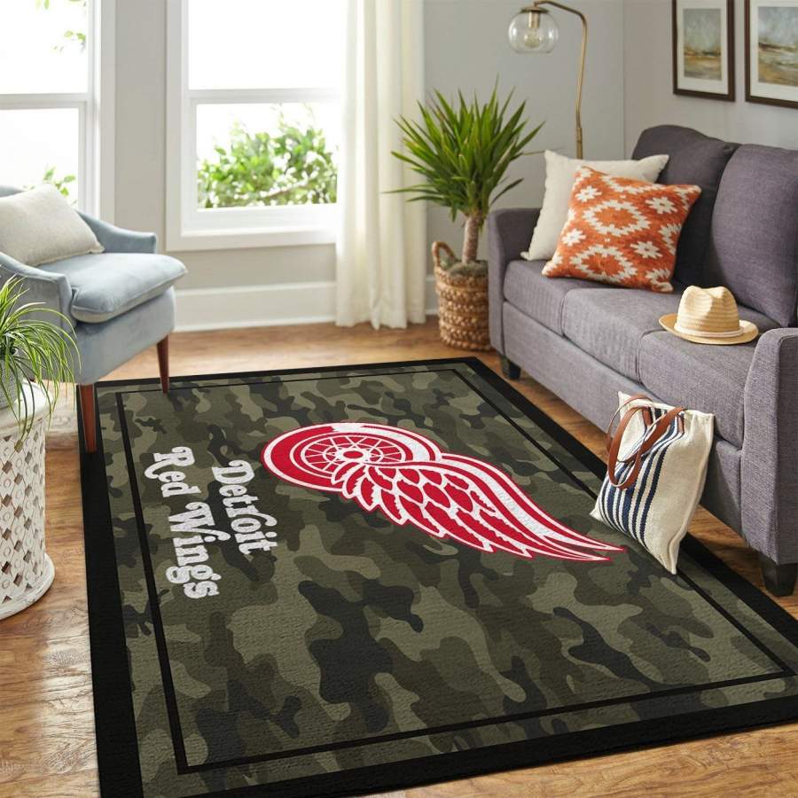 Detroit Red Wings Area Rugs Camo Style Living Room Carpet Team Logo Home Floor Decor