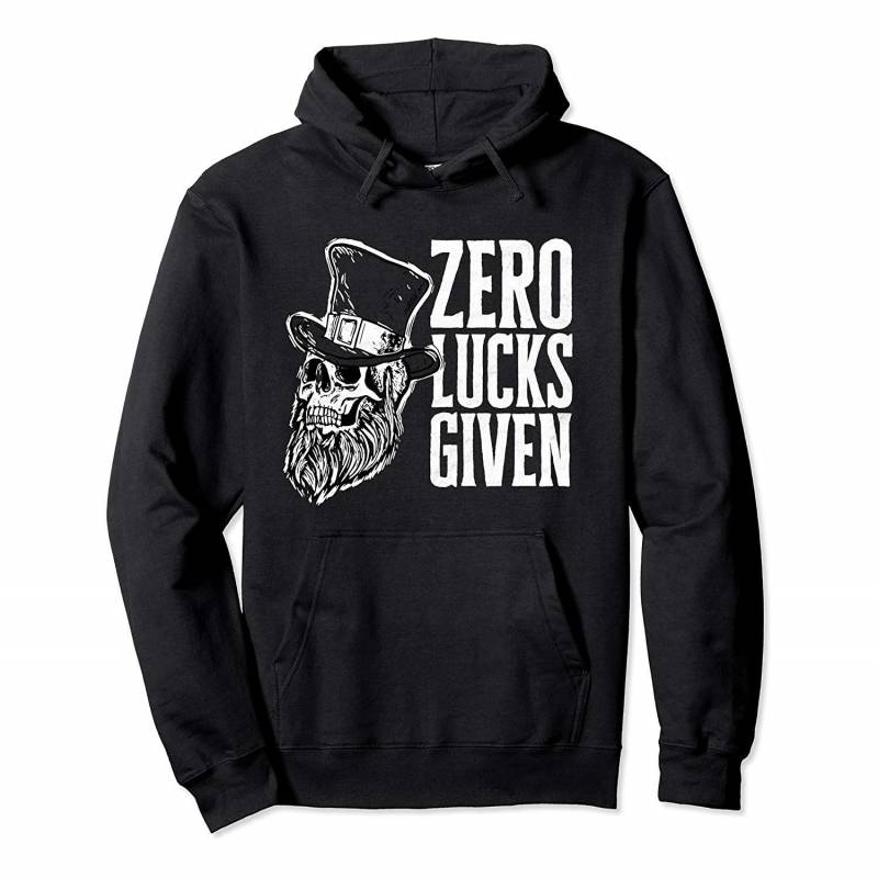 Zero Lucks Given Funny St Patricks Day Skull & Beard Pullover Hoodie