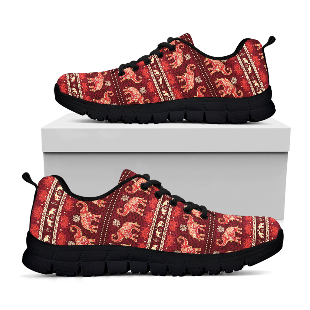 Red Indian Elephant Pattern Print Black Sneakers