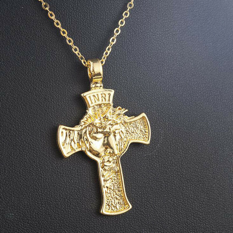 Vintage Men’s Christian Jesus Cross Pendant Necklace Retro Gothic Punk Horror Skull Necklace Fashion Men’s Religious Jewelry alx