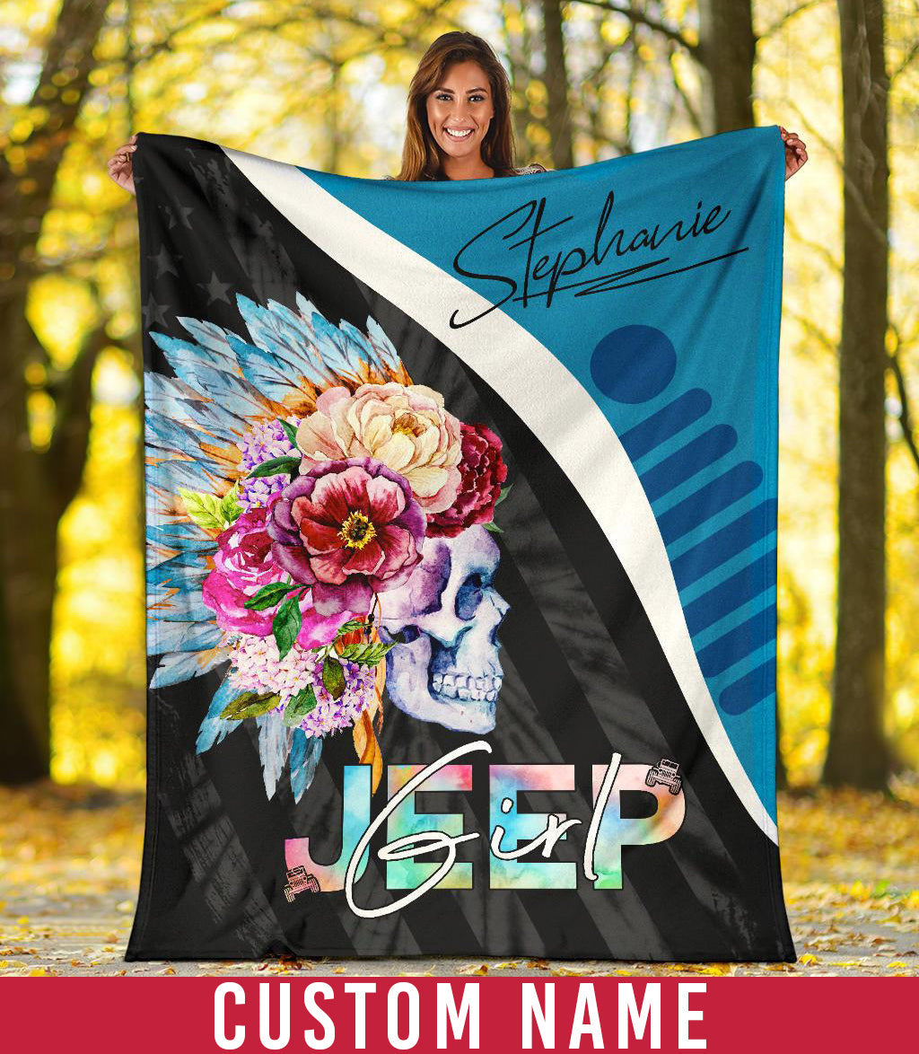 Personalized Jeep Skull Flower Blanket Lt11