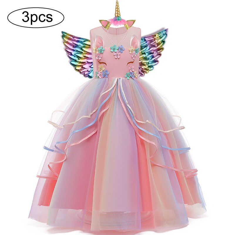 Unicorn For Girls Dresses Christmas Party Long Dress Halloween Carnival Costume Kids Birthday Cosplay Princess Dress 3 to 12 Y alx