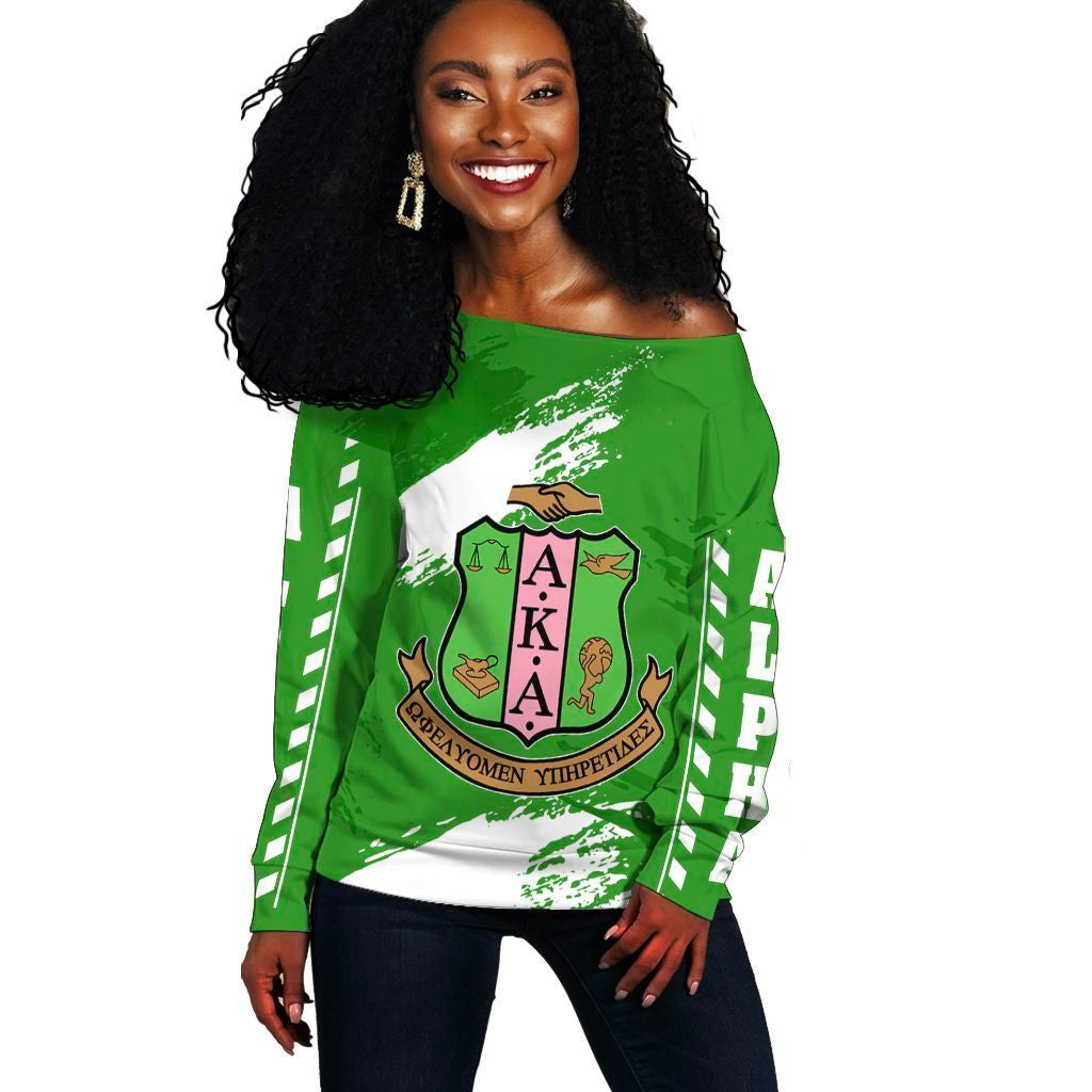 Wonder Print Sweatshirt – Alpha Kappa Alpha Nineteen Women Off Shoulder