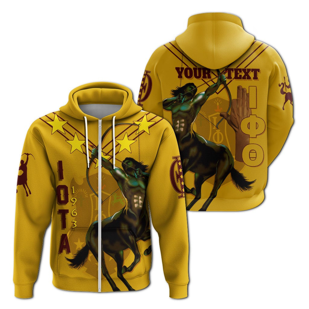 Fraternity Hoodie – Personalized Iota Phi Theta Zip Hoodie Mighty Gilded Gold Centaur