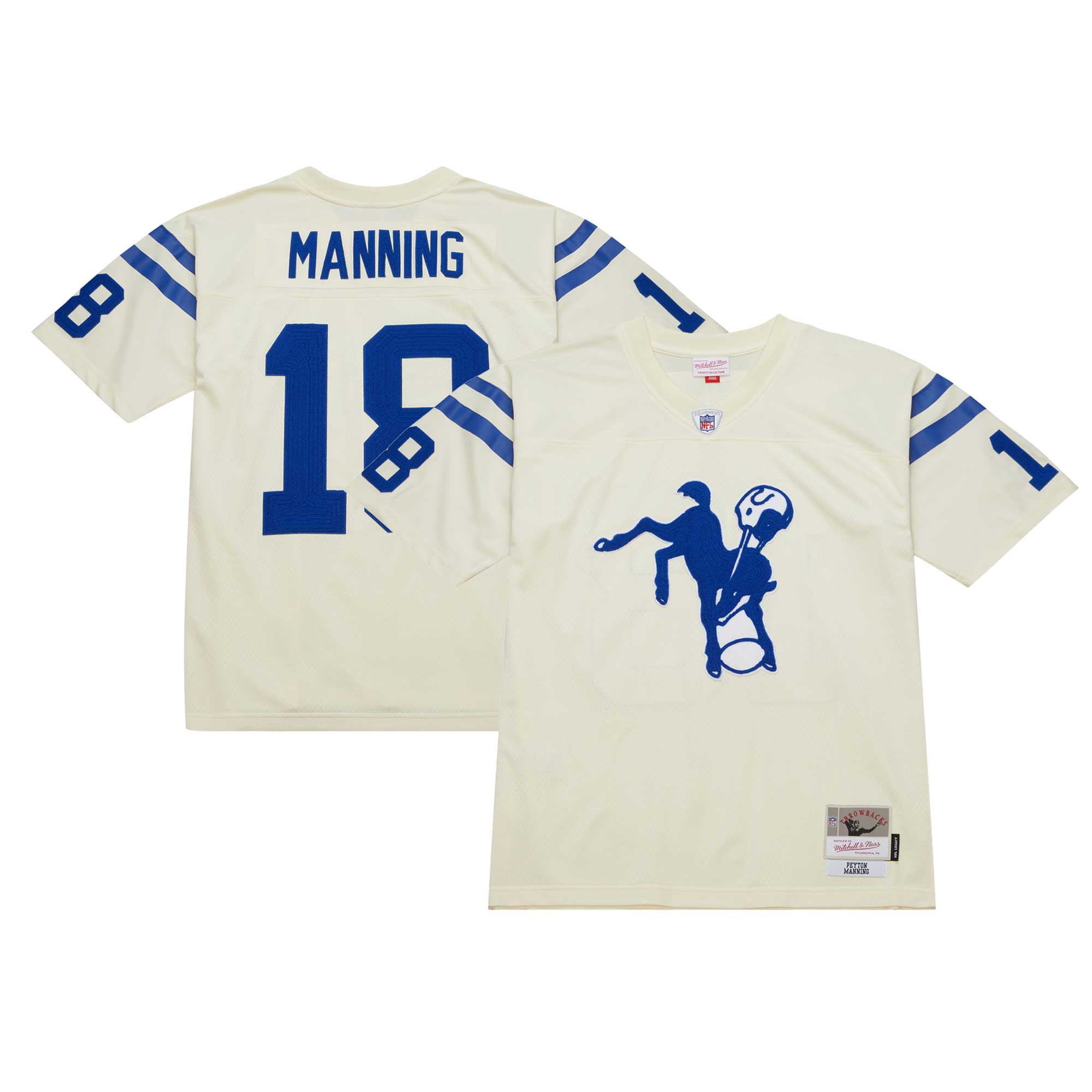 Peyton Manning Indianapolis Colts Mitchell & Ness Chainstitch Legacy Jersey – Cream