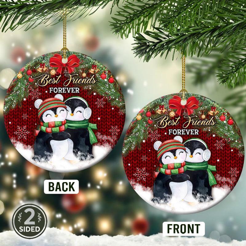 Christmas Penguin Two – Sided Circle Ornament, Best Friends, Penguin Lovers Ornament