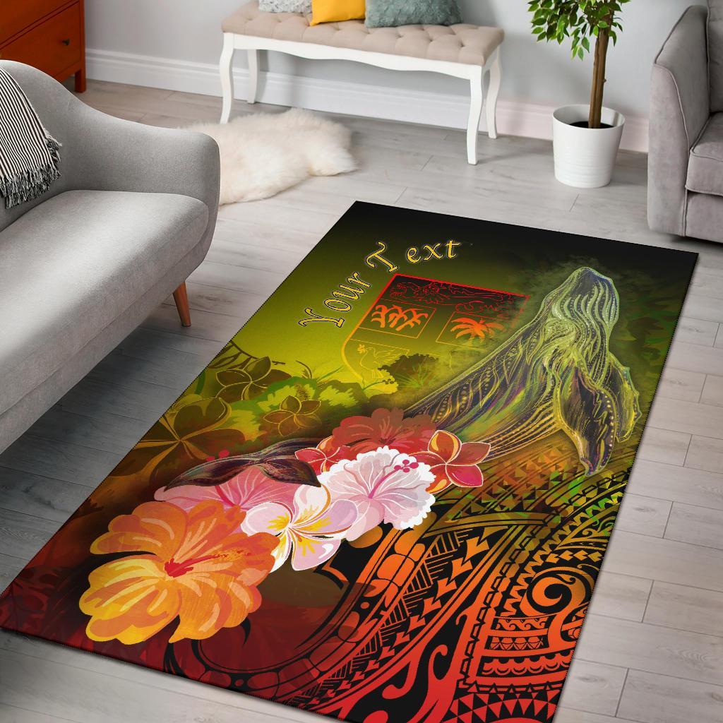 Fiji Custom Personalised Area Rug – Humpback Whale With Tropical Flowers (Yellow)