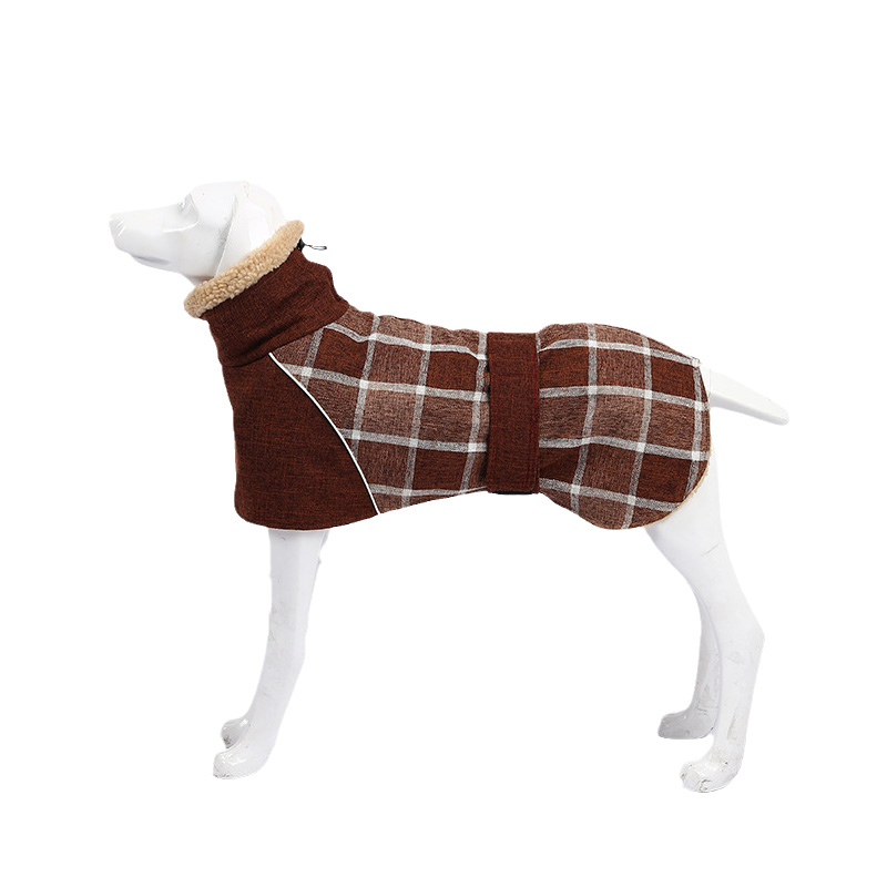 Winter Big Dog Clothes Warm Fleece Pet Jacket for Medium Large Dogs Weimaraner Greyhound Adjustable Belt Plaid Print Coat Outfit alx