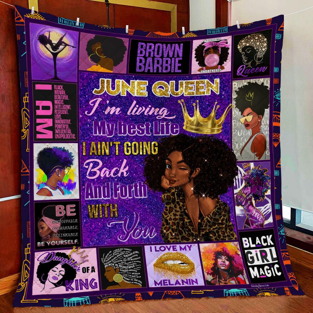 June Girl Black Queen Quilt Blanket