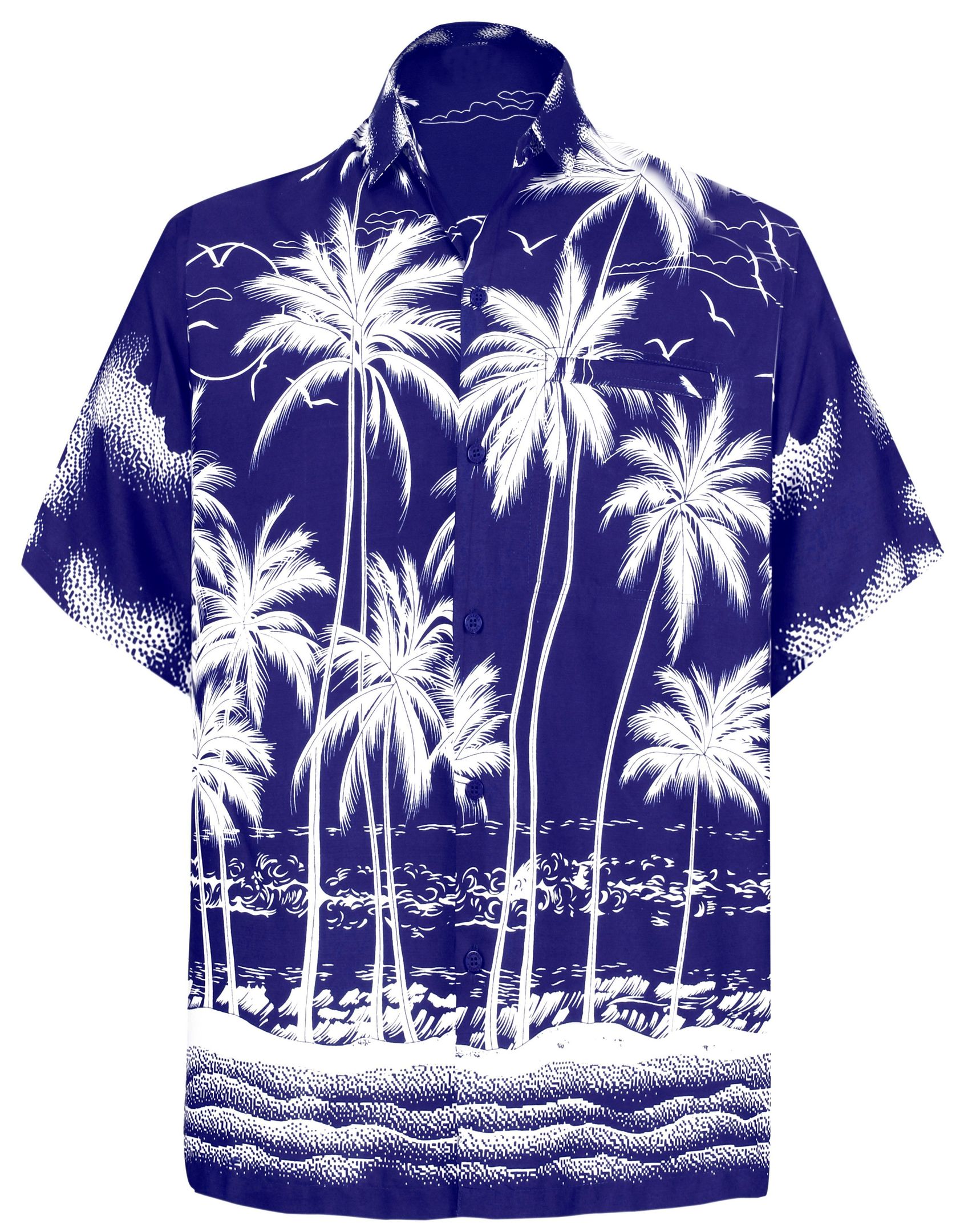 La Leela Men Regular Beach Casual Hawaiian Shirt For Aloha Tropical Beach Front Short Sleeve Palm Tree Printed Blue