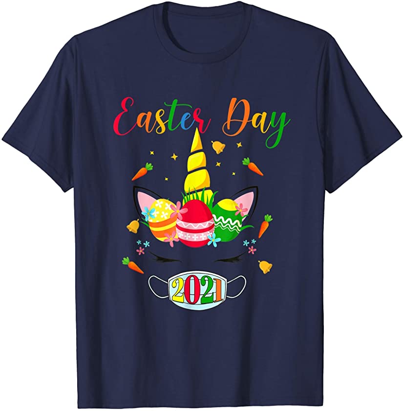 Unicorn With Mask Bunny Egg Hunt Easter Day 2021 T-Shirt