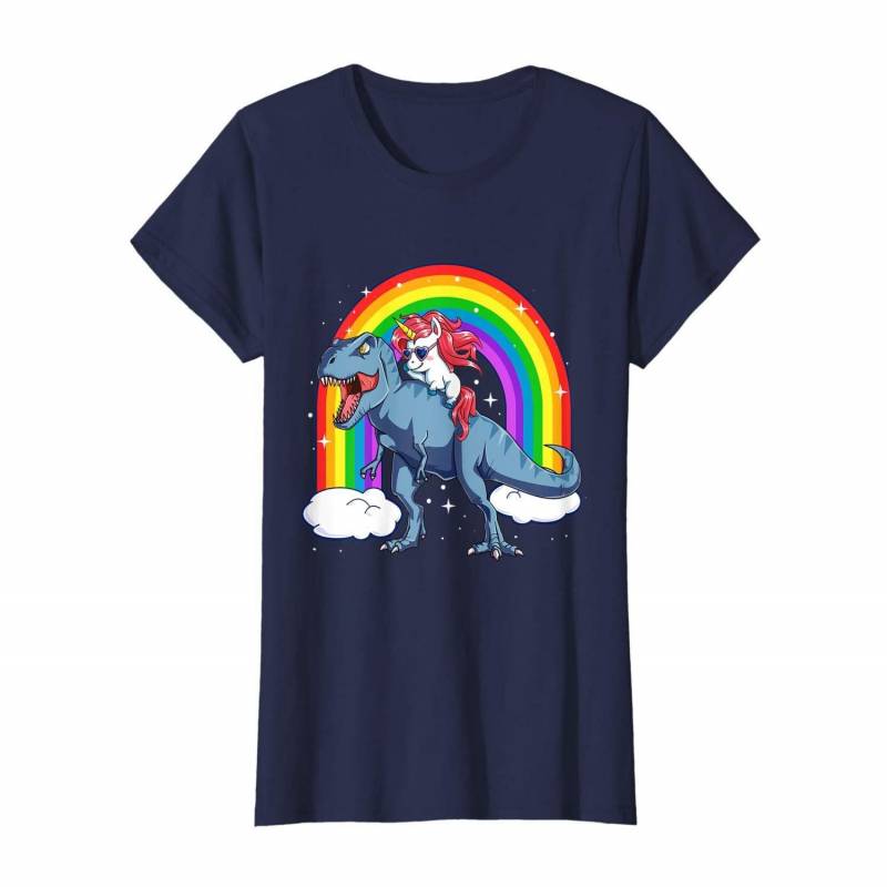 Unicorn Riding T Rex Dinosaur Unicorns Rainbow Gifts Men And Women T Shirt S-5Xl