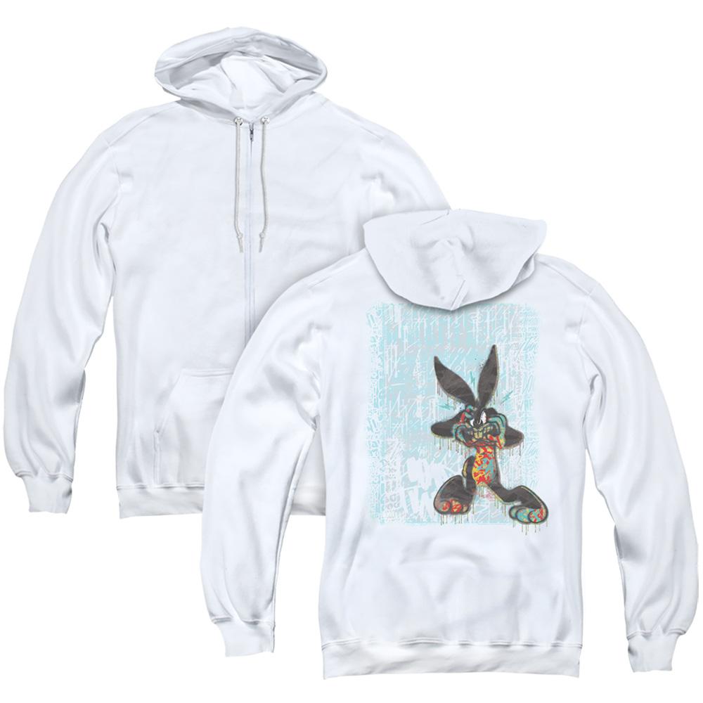 Looney Tunes Graffiti Rabbit Back Print Mens Zipper Hoodie White