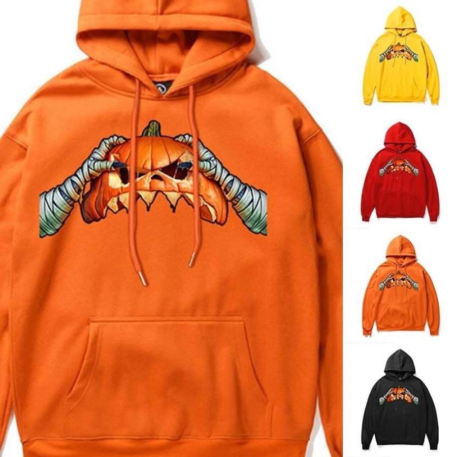 2019 Fashion Unisex Halloween Pumkin Prints Hoodie Man Thickend Loose Fit Warmth Sweater