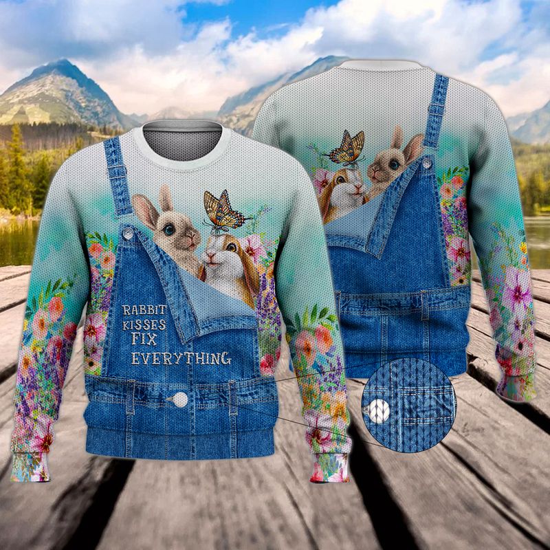 Rabbit Kisses Fix Everything Rabbit Lover 3D Full Print Sweater