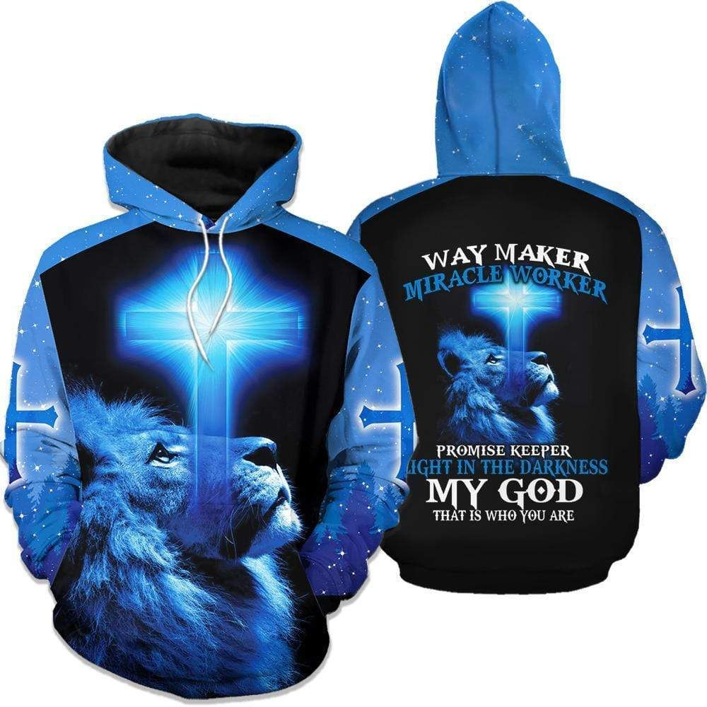 Way Maker Miracle Worker Lion Blue Hoodie 3D All over print 71220v