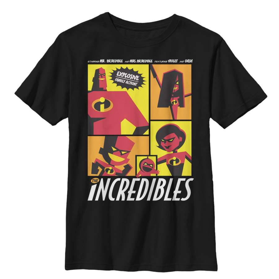 The Incredibles Boy’s Starring Explosive Family Action  T Shirt