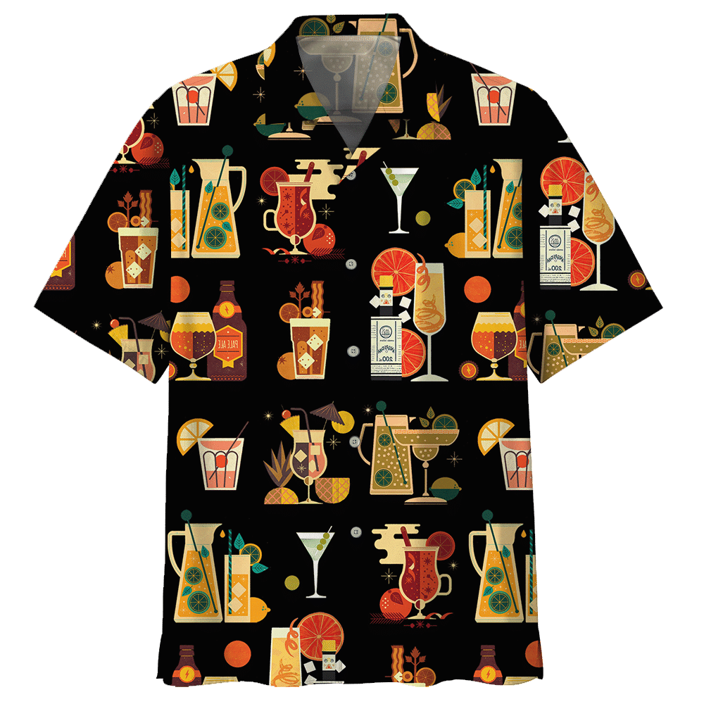 Cocktail Black High Quality Unisex Hawaii Shirt For Men And Women Ha68545