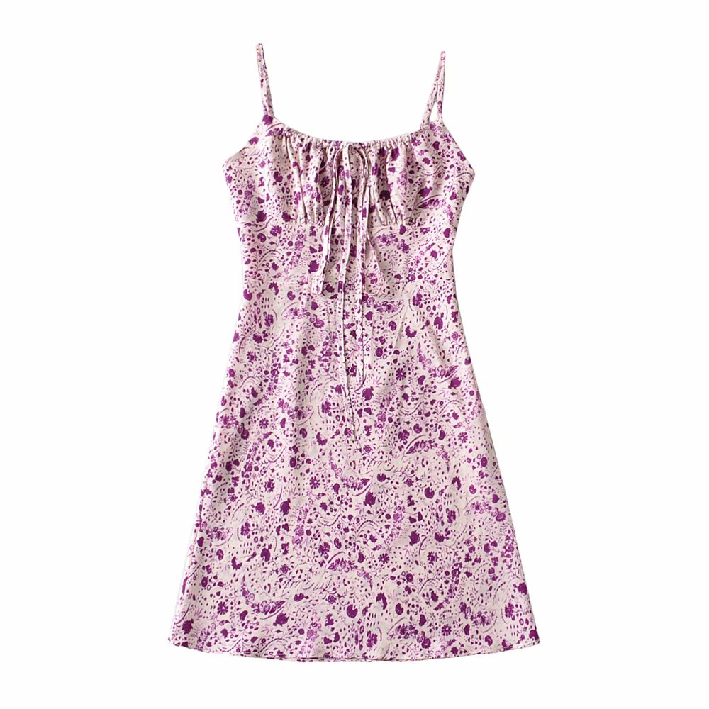 Bazaleas 2021 Vintage Floral Purple Print Vestidos Retro Sleeveless Women Summer Dresses alx