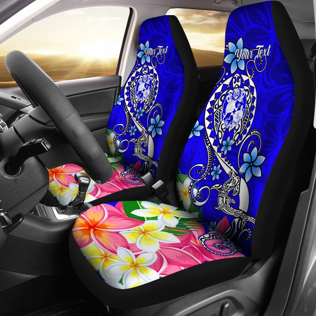 Tonga Custom Personalised  Car Seat Covers – Turtle Plumeria (Blue) – BN18