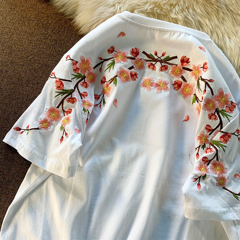 2022 Shirts for Women Streetwear BF T Shirt Fashion Embroidery Floral Korean Tshirts O-neck Short Sleeve Tops Casual Y2k T-shirt alx