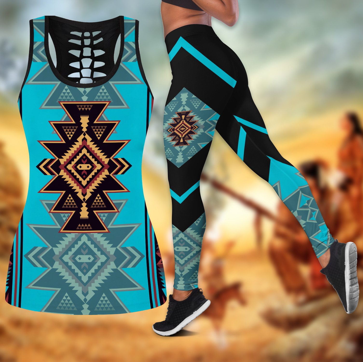 Native American Turquoise Hollow Tank Top And Legging 3D #Dh